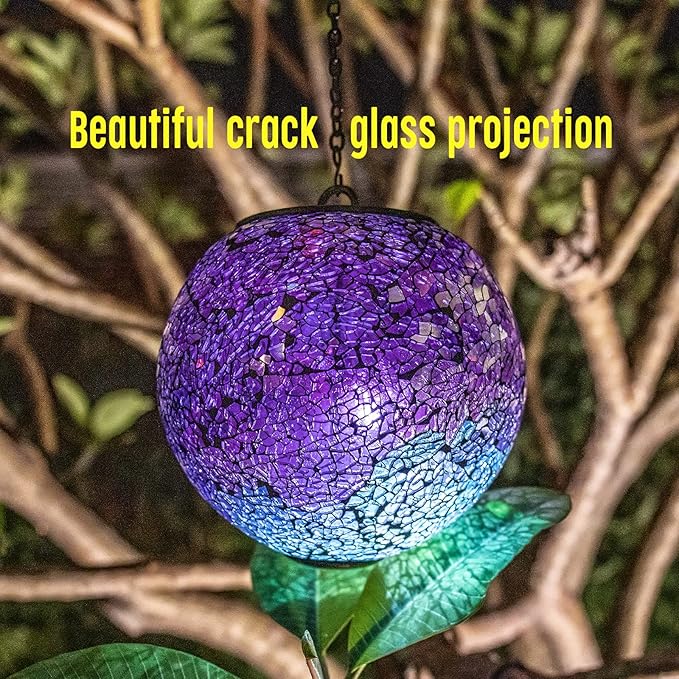 VCUTEKA Solar Lanterns Outdoor Waterproof - Hanging Solar Lights Garden LED Lanterns Mosaic Crack Glass Design for Landscape Patio Yard Garden Pathway Decoration
