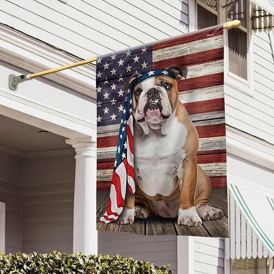 FLAGWIX English Bulldog House Flags, Dog Decor American Flag - 4th of July Decorations for Home, Yard, House Flag 30x40 - Patriotic Dog Decor, Double Sided, Heavy Duty Canvas Flag Indoor Outdoor