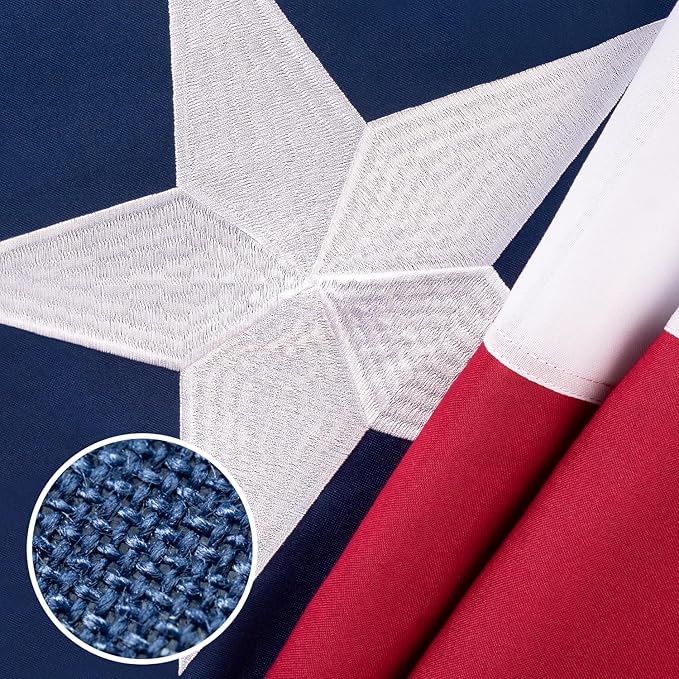 Texas Flag 5x8 ft Deluxe Super Tough Series, Heavy Duty Spun Polyester, All Weather TX Flag High Wind with Embroidered Stars, 3 Brass Grommets, Sewn Stripes, Durable Texas Flags Outdoor Outside