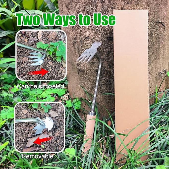 Amposei Weeding Artifact Uprooting Weeding Tool, Multifunctional Weeder, Hand Weeder Tool, Stand Up Weed Puller Tool with Handle for Garden Yard Farm Weed Removal (11in, Wood 2PCS)
