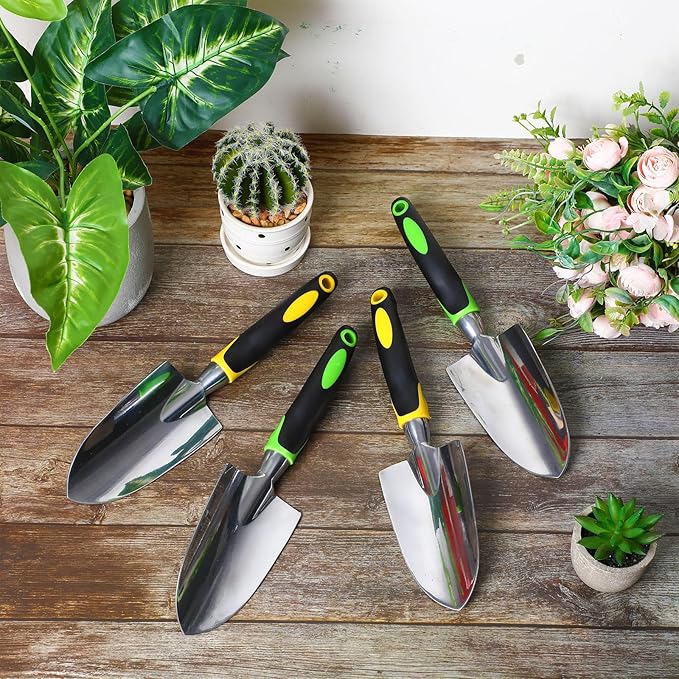 Garden Shovel Aluminum Alloy Heavy Duty Trowel Garden Tool Small Shovels for Digging Metal Hand Trowel Spade with Soft TPR Handle for Lawn Yard Farm Home Shop Planting(12 Pcs)