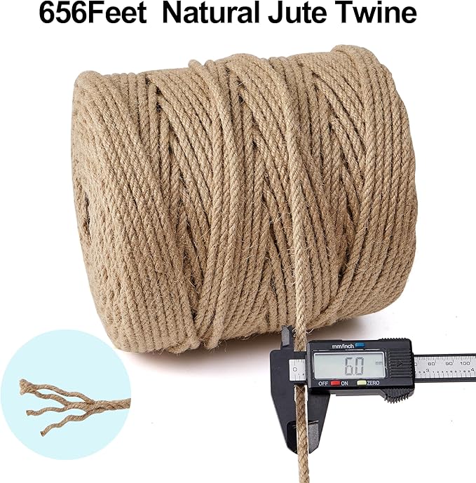 Natural Jute Twine,656 Feet 1/4 inch Hemp Twine Rope for Gift Wrapping Craft Plant Garden Christmas Handmade Arts Decoration Packing String Home Decor