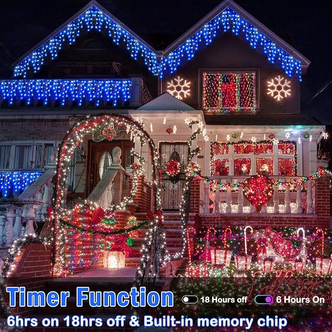 Hezbjiti Christmas Decorations Lights Outdoor, 400 LED 32.8 FT 8 Modes 75 Drops Fairy String Curtain Lights for Christmas Decor Eaves Window Party Yard Garden Indoor (Blue)