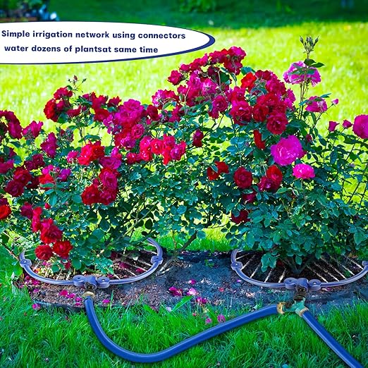 2Pcs 360° Tree Water System Tree Watering Ring 20 Inch Circle Sprinkler and Irrigation System Targeted Water with Y Hose Splitter for New Tree Outdoor Plants Raised Garden Beds Shrubs (Bule, Large)