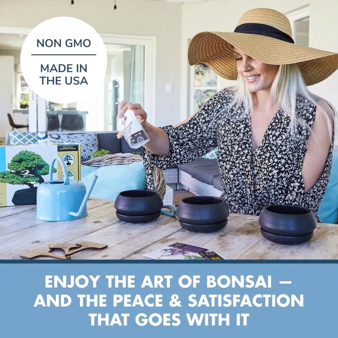 Bonsai Tree Seed Starter Kit - Mini Bonsai Plant Growing Kit, 3 Types of Seeds, Potting Soil, Pots, Pruning Shears Scissor Tool, Plant Markers, Wood Gift Box, Fathers Day Gardening Gifts Ideas