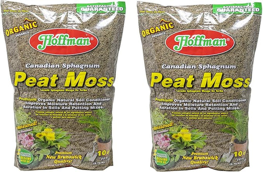 Hoffman Canadian Sphagnum Peat Moss Soil Conditioner to Improve Moisture Retention and Aeration, 10qt Bag, Pack of 2