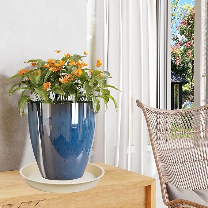 2 Pack of Plant Saucer Tray 19 inch, Heavy Duty Plastic Pot Plant Drip Trays Saucers for for Indoors Outdoor, Plant Water Tray for Planters 16-19" (19", Beige)