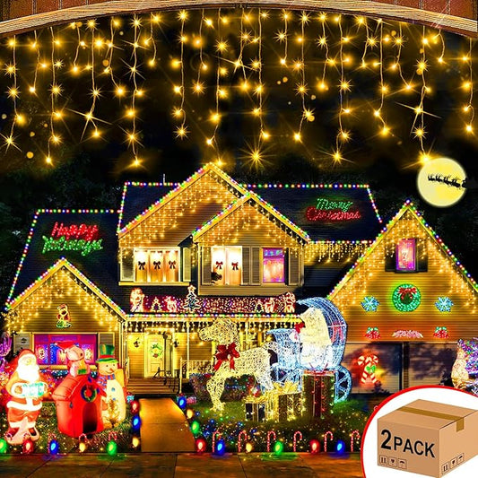 Hezbjiti 2Pack Total 800LED Ice Lights 32.8FT Christmas Lights String Lights Outdoor Decoration 8 Modes 75 Drops Fairy Lights for Eaves Party Yard Garden Xmas Decor