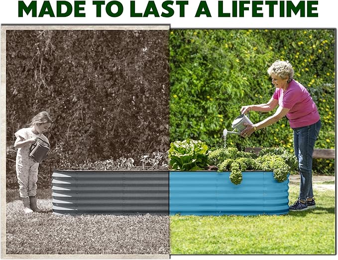 9-in-1 Galvanized Steel Raised Garden Bed // 8×2×1.5 ft Modular Planter for Gardening, Vegetables, Flowers // 18" Tall Metal Raised Garden Beds Outdoor (Teal) // Patented Design Planter Box