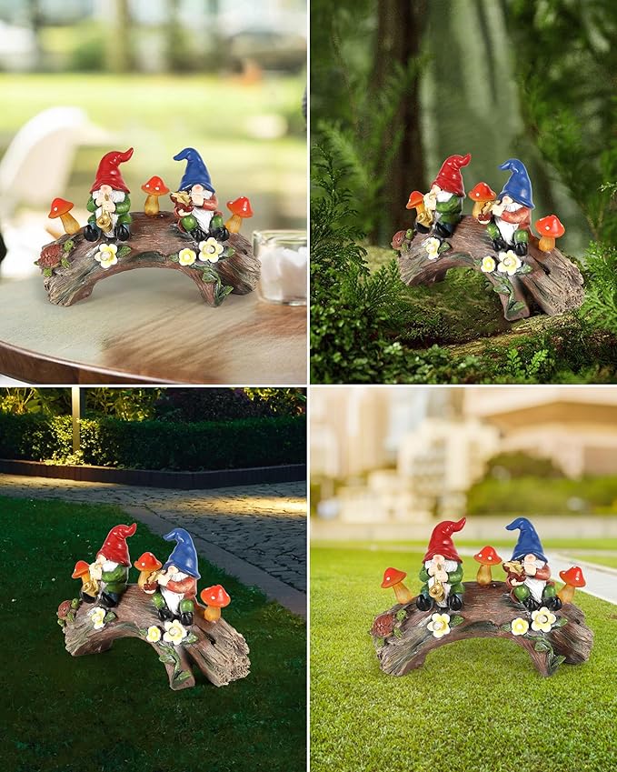 iStatue Enchanted Fairy Garden Gnomes Solar Light - 9'' Hand-Painted Resin Miniature Figurines Perfect for Yard Art Outdoor Patio Decor Lawn Ornaments and Statues Decorations (Gnomes)
