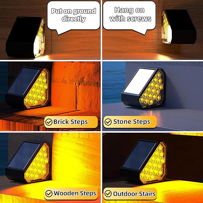 12-Pack Solar Step Lights, Solar Powered Outdoor Waterproof IP67, Auto On Off, Dusk to Dawn LED Stair Lights for Outside Garden, Deck, Front Step, Front Porch, Pathway, Patio