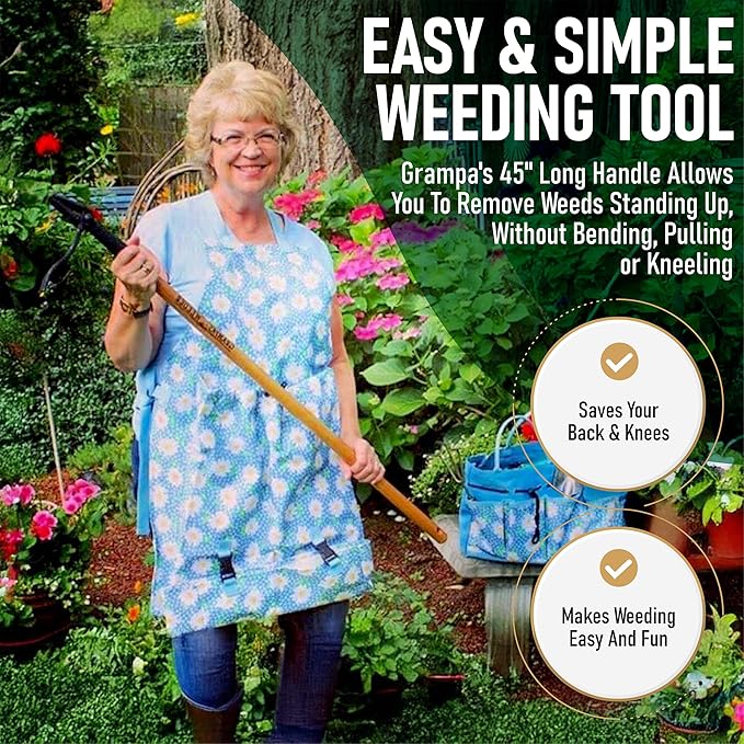 Grampa's Weeder - The Original Stand Up Weed Puller Tool with Long Handle - Made with Real Bamboo & 4-Claw Steel Head Design - Easily Remove Weeds Without Bending, Pulling, or Kneeling.