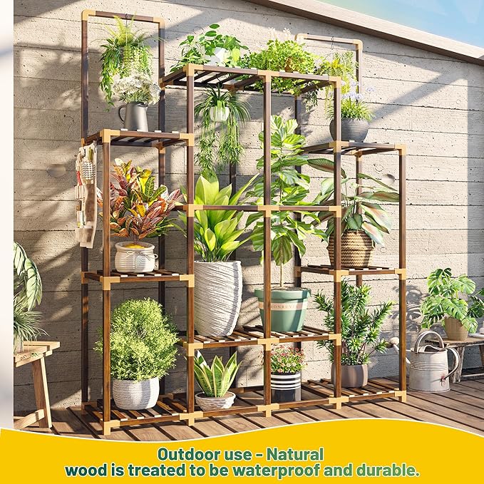 EnHomee Plant Stand Indoor Tall Plant Stand Outdoor Large Wood Plant Shelf Indoor for 14 Pots Plants,4-tiers Plant Holder for Patio Living Room Gardening Balcony 44.8" Wx47.2 Hx11.78 D