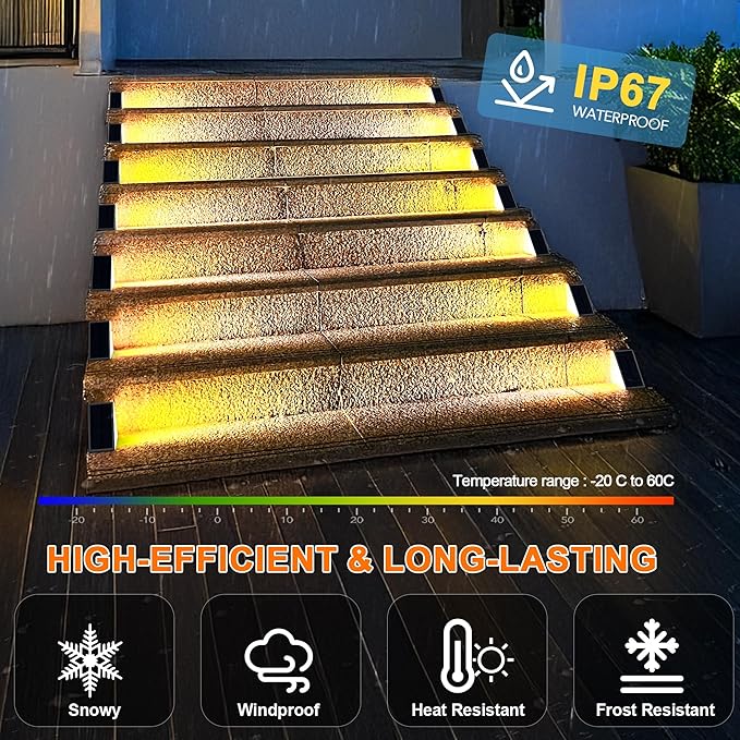 LED Solar Step Lights Waterproof Outdoor Stair Lights, Solar Deck Lights Outdoor Decor IP67 Solar Decoration Lights for Yard, Patio, Garden, Walkways, Front Door, Pathway, Driveway, Porch 6 Pack
