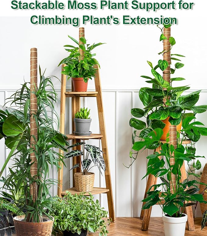 EAONE Moss Pole 96 Inch, 6 Pack 16" Monstera Plant Support for Climbing Potted Live Plants Indoor, Stackable Coco Coir Moss Sticks Monstera Stakes for Pothos Philodendron, with Garden Labels & Ties