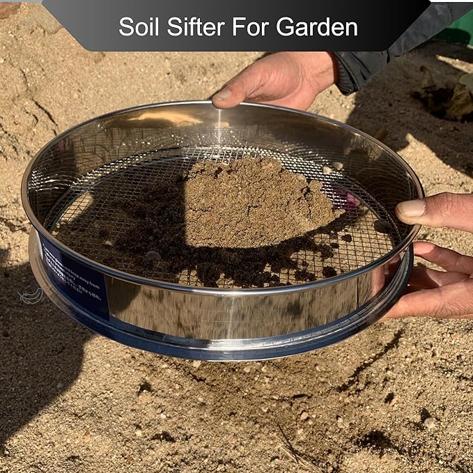 Garden Soil Sifter -10" Sifting Pan-Sieve for Sand Rocks Dirt Compost (3/8”Mesh Screen)