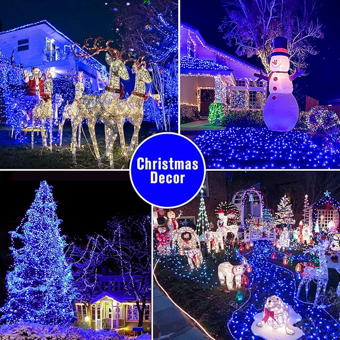 2 Pack Solar Christmas Lights Outdoor Waterproof, 75.5 ft 200 LED Solar Powered Blue String Lights,8 Modes Solar Christmas Lights for Garden Yard Patio Tree Party Xmas Decoration