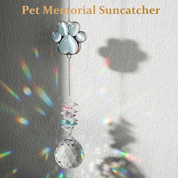 Pet Memorial Suncatcher - Dog Paw Memorial Gifts, Pet Loss Crystal Prisms Rainbow Maker, Lost of Dog Bereavement Gift Idea, Thoughtful Dogs and Cats Remembrance Sun Catcher, Pet Sympathy Gifts