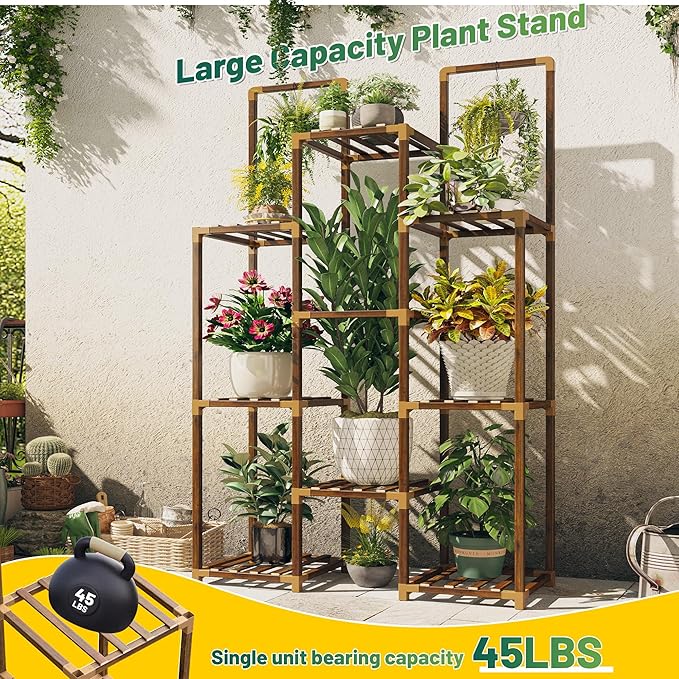 EnHomee Plant Stand Indoor Tall Plant Stand Outdoor Large Wood Plant Shelf Indoor for 12 Pots Plants,4-tiers Plant Holder for Patio Living Room Gardening Balcony34.2 Wx47.6 Hx11.78 D