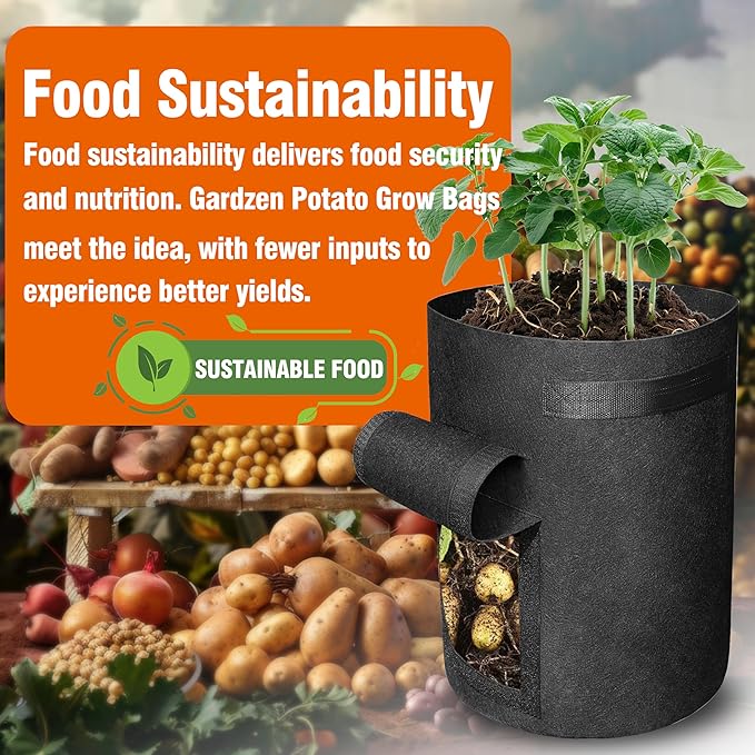 Gardzen 6 Pack BPA-Free 10 Gallon Vegetable Grow Bags with Access Flap and Handles, Suitable for Planting Potato, Taro, Beets, Carrots, Onions, Peanut