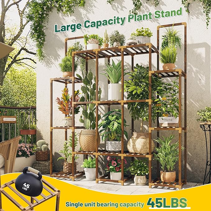 EnHomee Plant Stand Indoor Tall Plant Stand Outdoor Large Wood Plant Shelf Indoor for 20 Pots Plants,4-tiers Plant Holder for Patio Living Room Gardening Balcony 56.1" Wx47 Hx11.78 D