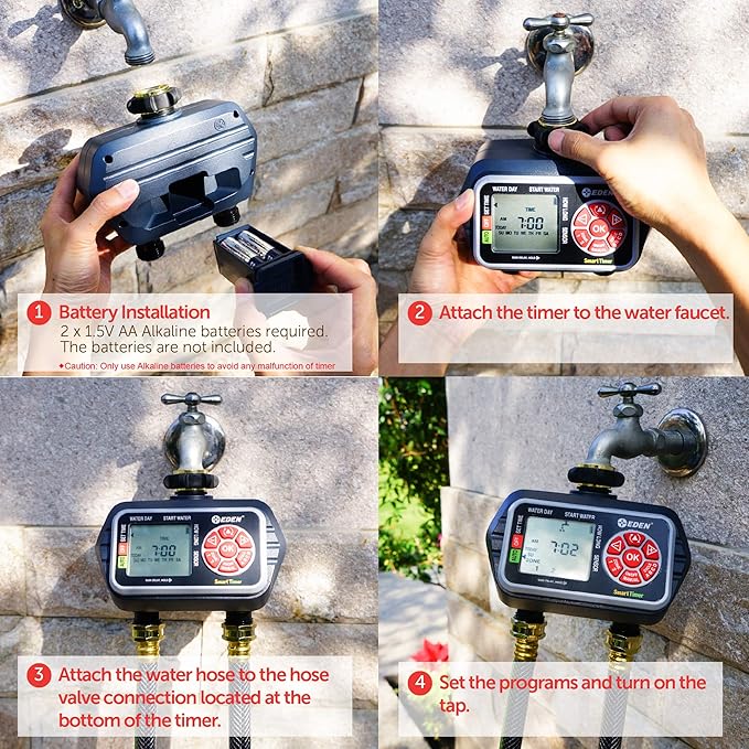 Eden 93412 Programmable Digital Water Timer 2-Zone, Compatible with Wireless Soil Moisture Sensor