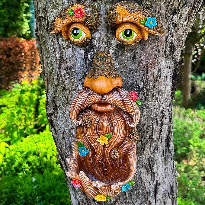 Mood Lab Tree Face Decor - Outdoor Tree Bird Feeder - Old Man Tree Face Decoration - Tree Garden Hugger - Yard Art Statues