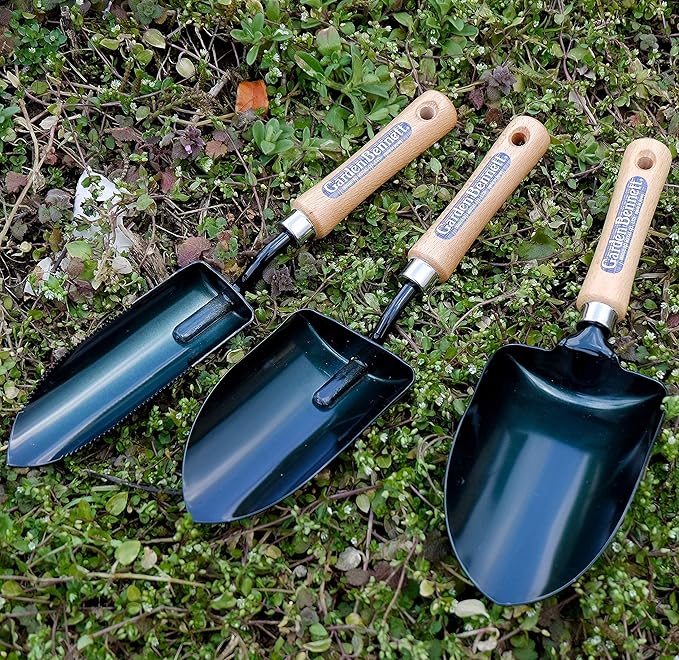 Garden Helper Soil Scoop Garden Tool, Large Loose Soil Scooper Tool for Transplanting and Gardening, Heavy Duty Japanese Steel Balde, Wood Handle, Made in Japan