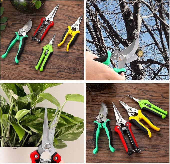 5 pack Garden Pruning Shears Stainless Steel Blades, Handheld Scissors Set with Gardening Gloves,Heavy Duty Garden Bypass Pruning Shears,Tree Trimmers Secateurs, Hand Pruner (Multi-color)