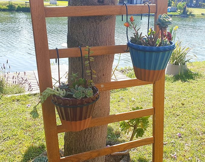 6 Pieces, 8 inches Iron hanging Flower Pot. Metal Plant Wall Hanger, Vertical Yard Garden. Planter Hook Ring, Rail Metal Fence. Indoor and Outdoor. Wire Trellis. Collapsible Bracket. (8 inches)