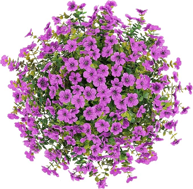 Artificial Fake Hanging Plants Flowers Basket for Outdoor Outside Porch Spring Decoration, Faux Silk Purple Daisy Realistic UV Resistant in Planter for Home Patio Balcony Garden Yard