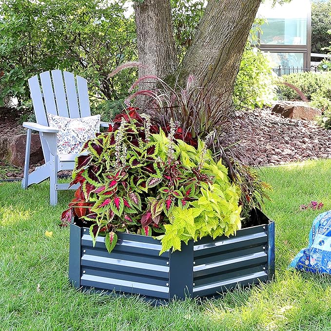 Sunnydaze 11.75" H Raised Metal Garden Bed - Galvanized Raised Garden Bed Outdoor for Vegetables and Flowers - Dark Gray - Hexagon
