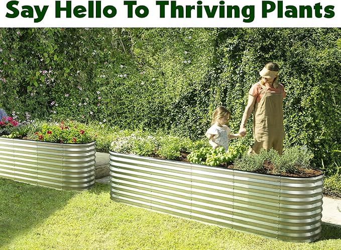 Galvanized Raised Garden Beds Outdoor // 8×2×2 ft Planter Raised Beds for Gardening, Vegetables, Flowers // Large Metal Garden Box (Silver) // Patented Tool-Free Design