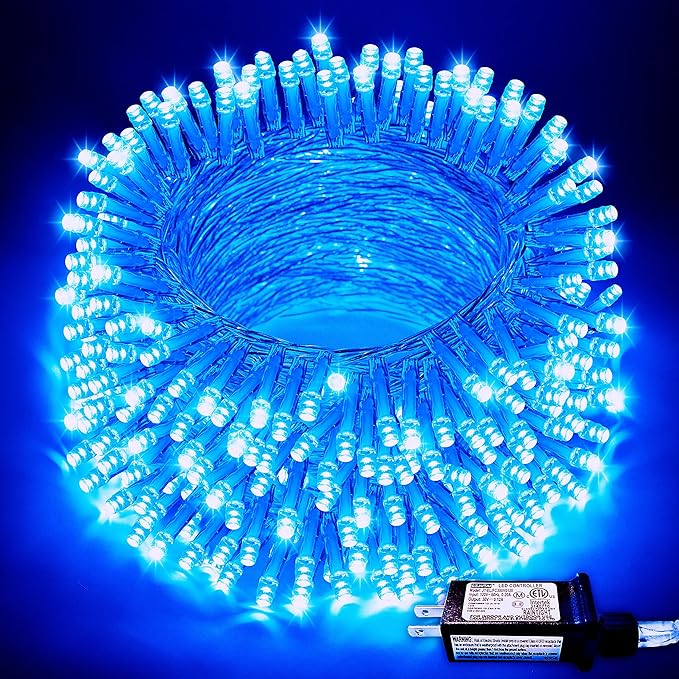 JMEXSUSS 66ft 200 LED Blue Christmas Lights Indoor Outdoor, Connectable Blue String Lights Clear Wire Plug in, 8 Modes Blue Fary Lights for Halloween Tree Party Bedroom Wall Christmas Decoration