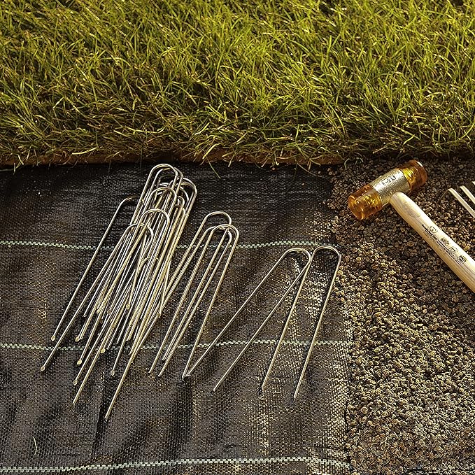100-Pack Anti-Rust 8 Inch 9 Gauge Heavy-Duty U-Shaped Garden Securing Stakes/Spikes/Pins/Pegs - Hot Dipped Galvanized Sod Staples for Anchoring Landscape Fabric