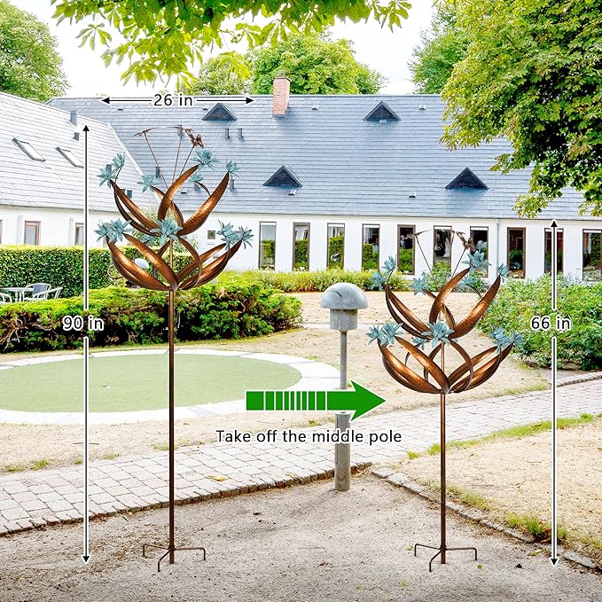 Butterfly Flower Garden Wind Spinner - Large Kinetic Outdoor Metal Wind Sculptures & Spinners Decor for Yard and Garden, Whirligigs Large Wind Spinners for Patio, Lawn, Outside (26" W x 90" H)