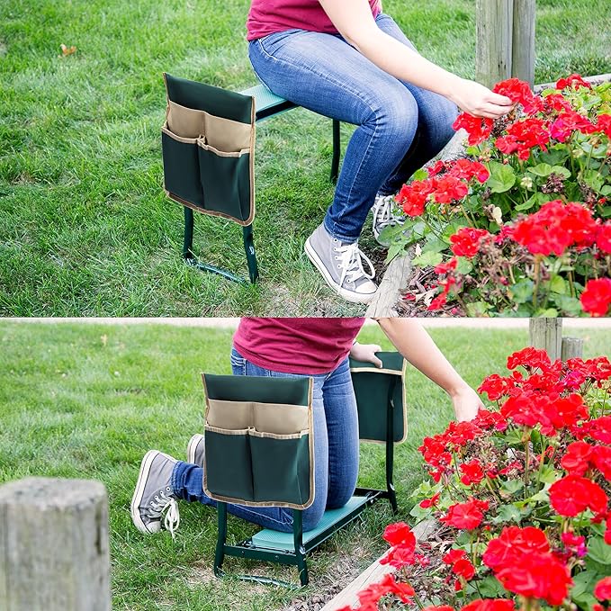 Garden Kneeler and Seat - Kneeling Pad Garden Stool with Tool Pouches - Gardening Gifts for Mom, Dad, Seniors, or Grandparents by Pure Garden (Green)