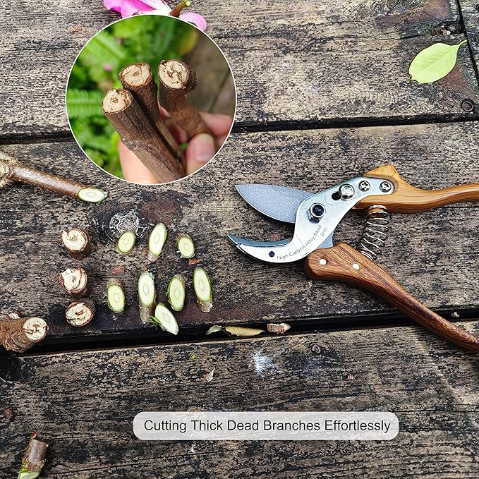 Anvil Pruning Shears [Made in Japan] Heavy Duty Garden Shears Secateurs, Japanese Gardening Scissors Plant Pruners Hedge Clippers, Ergonomic Imitation Wood Grain Aluminum Alloy Handle