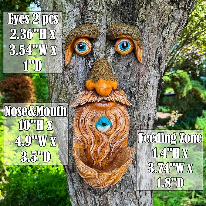 Mood Lab Tree Faces Decor Outdoor - Old Man Bird Feeder - Tree Hugger Garden Decoration - Yard Art Statues
