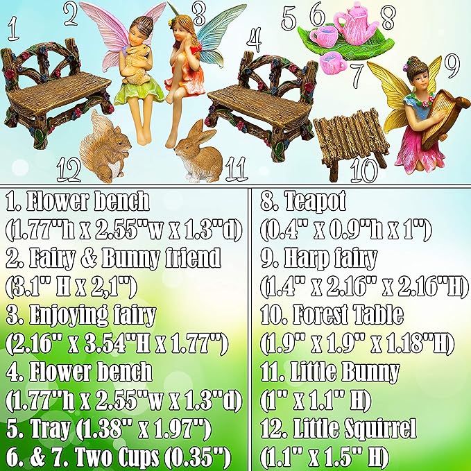 Mood Lab Fairy Garden - Miniature Figurines & Accessories Starter Kit - Fairy Garden Set of 12 pcs - Outdoor or House Decor
