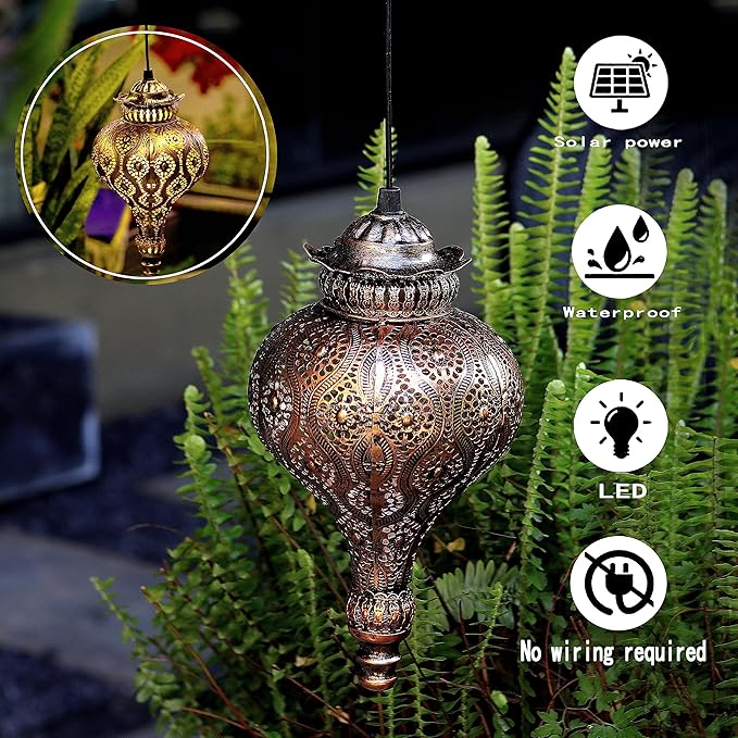 Solar Moroccan Lantern Outdoor Garden Decor(2 Pack) Solar Lanterns Outdoor Waterproof, Lanterns Decorative Outdoor Lights for Patio Pathway Yard Porch Backyard.