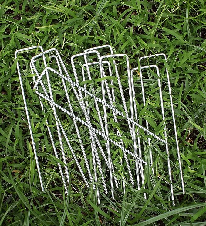 6 Inches Galvanized Garden Staples, Metal Tent StakeHeavy Duty U-Shaped Pins and Landscaping Staples for Sod Anchoring Landscape Fabric Irrigation Tubing (100, Silver)