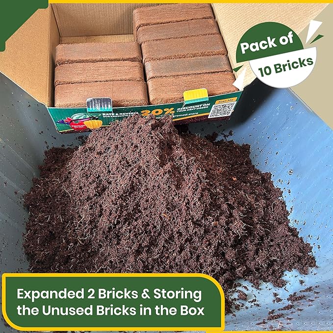 Gro-Med Coco Coir Brick 10s Pack – 1.4 lb Each,Expands to 100 Quarts, Enriched with NPK, Organic Potting Soil Mix for Plants,Seed Starting,Herbs,Flowers and Ideal Reptile Bedding for Snakes &Terrarium