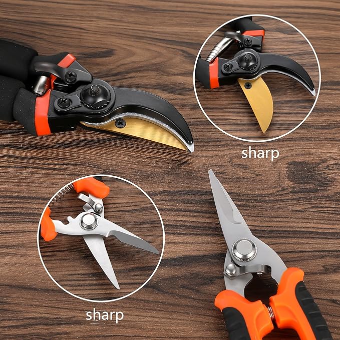 5 pack Garden Pruning Shears Stainless Steel Blades, Handheld Scissors Set with Gardening Gloves,Heavy Duty Garden Bypass Pruning Shears,Tree Trimmers Secateurs, Hand Pruner (Classic)