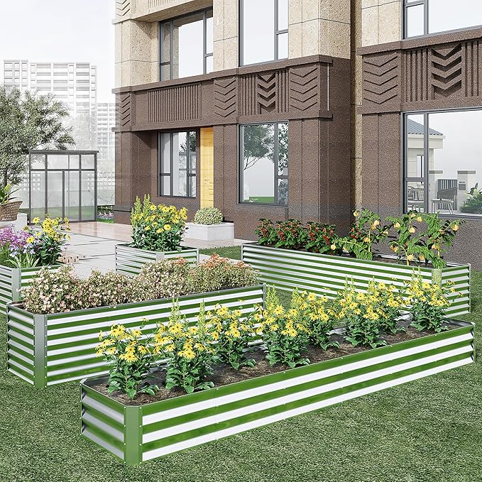 EKX 8x2x2FT Galvanized Raised Garden Bed, Raised Garden Bed Kit-Metal Planter Box Outdoor,Planting for Vegetables, Fruits,Herbs, Flowers-Slive