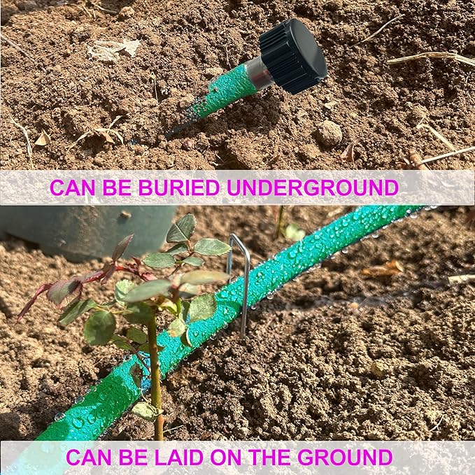 Soaker Hose 1/2inchx 50ft With Brass End,Green Rubber Hose Water Saving up to 70%,Durable Flexible Soaker Hose that irrigation for Patio Lawn,Trees,Vegetables and Flowers.