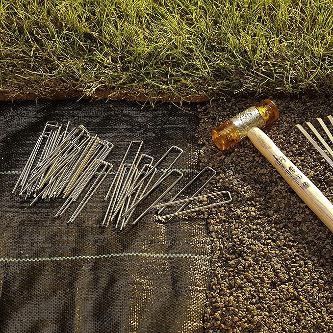 500-Pack Anti-Rust 6'' 11 Gauge Heavy-Duty Flat-Top U-Shaped Garden Stakes Staples Spikes Pins Pegs - Ground Stakes for Anchoring Landscape Fabric