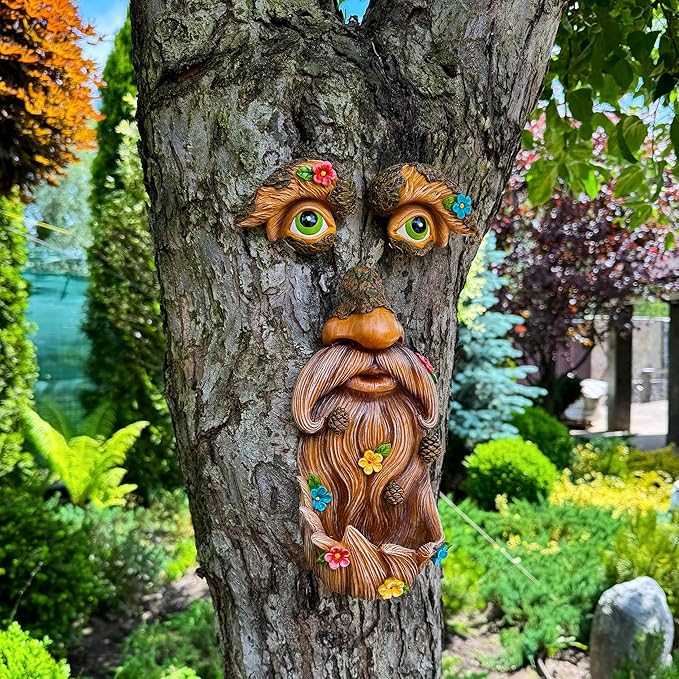 Mood Lab Tree Face Decor - Outdoor Tree Bird Feeder - Old Man Tree Face Decoration - Tree Garden Hugger - Yard Art Statues