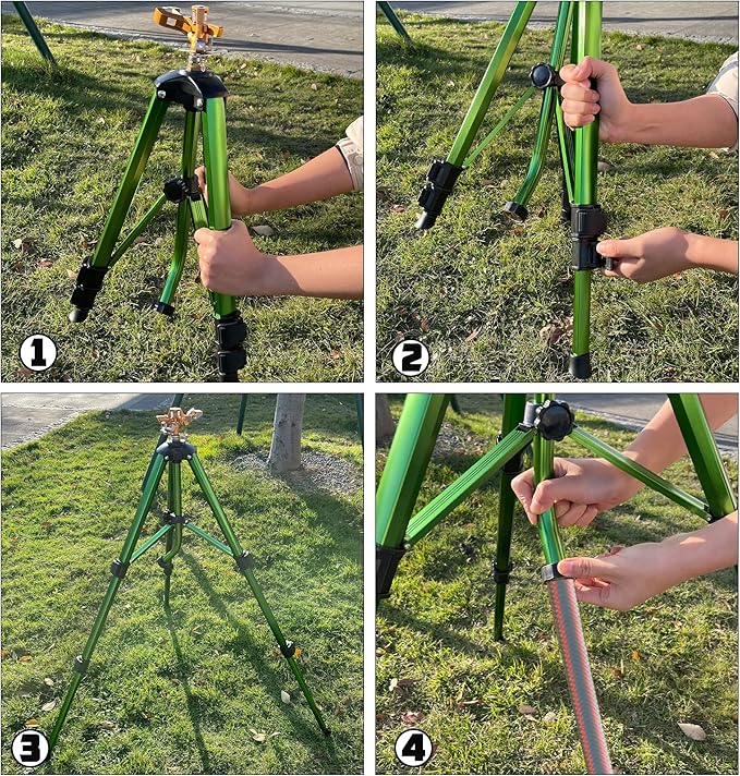 Biswing Impact Sprinkler Head on Tripod Base, Heavy Duty Lawn Sprinkler, 360 Degree Large Area Irrigation, Brass Sprinkler Nozzle & Solid Alloy Metal Extension Legs Flip Locks, 1 Pack
