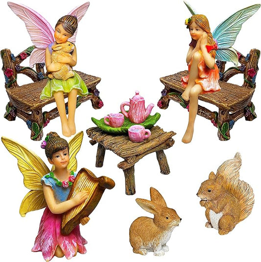 Mood Lab Fairy Garden - Miniature Figurines & Accessories Starter Kit - Fairy Garden Set of 12 pcs - Outdoor or House Decor